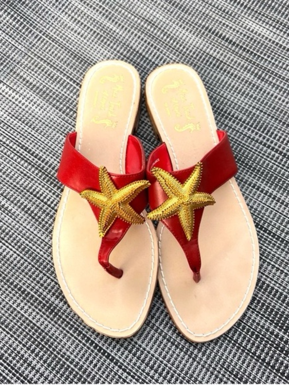 Miss Trish of Capri for Target Starfish Thong Sandals Red Gold Beaded Size 6.5